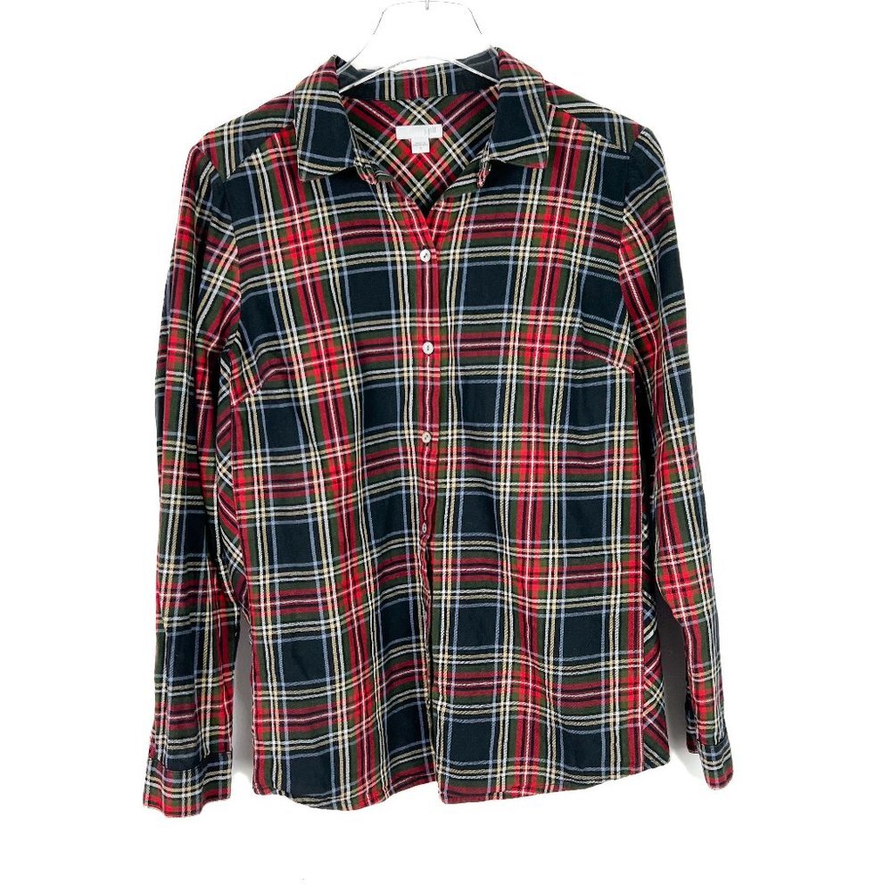 J. Jill Tartan Plaid 100% Cotton Buttondown Shirt Red Size Small S EUC L2627